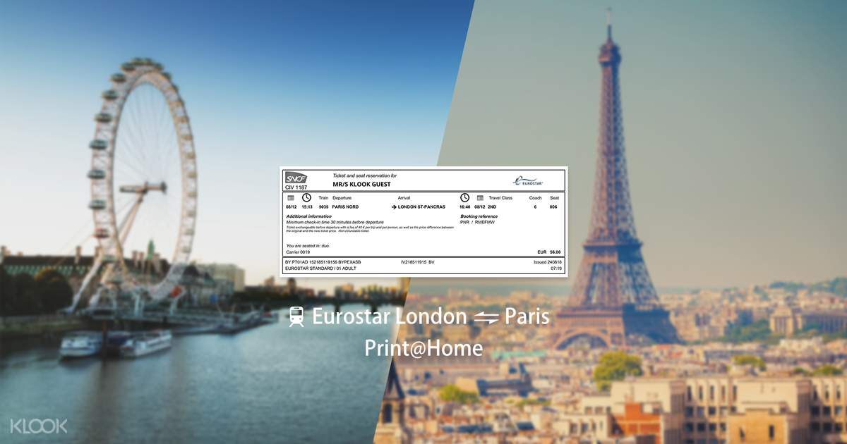 [E-Ticket] Eurostar Train Ticket between London and Paris 
